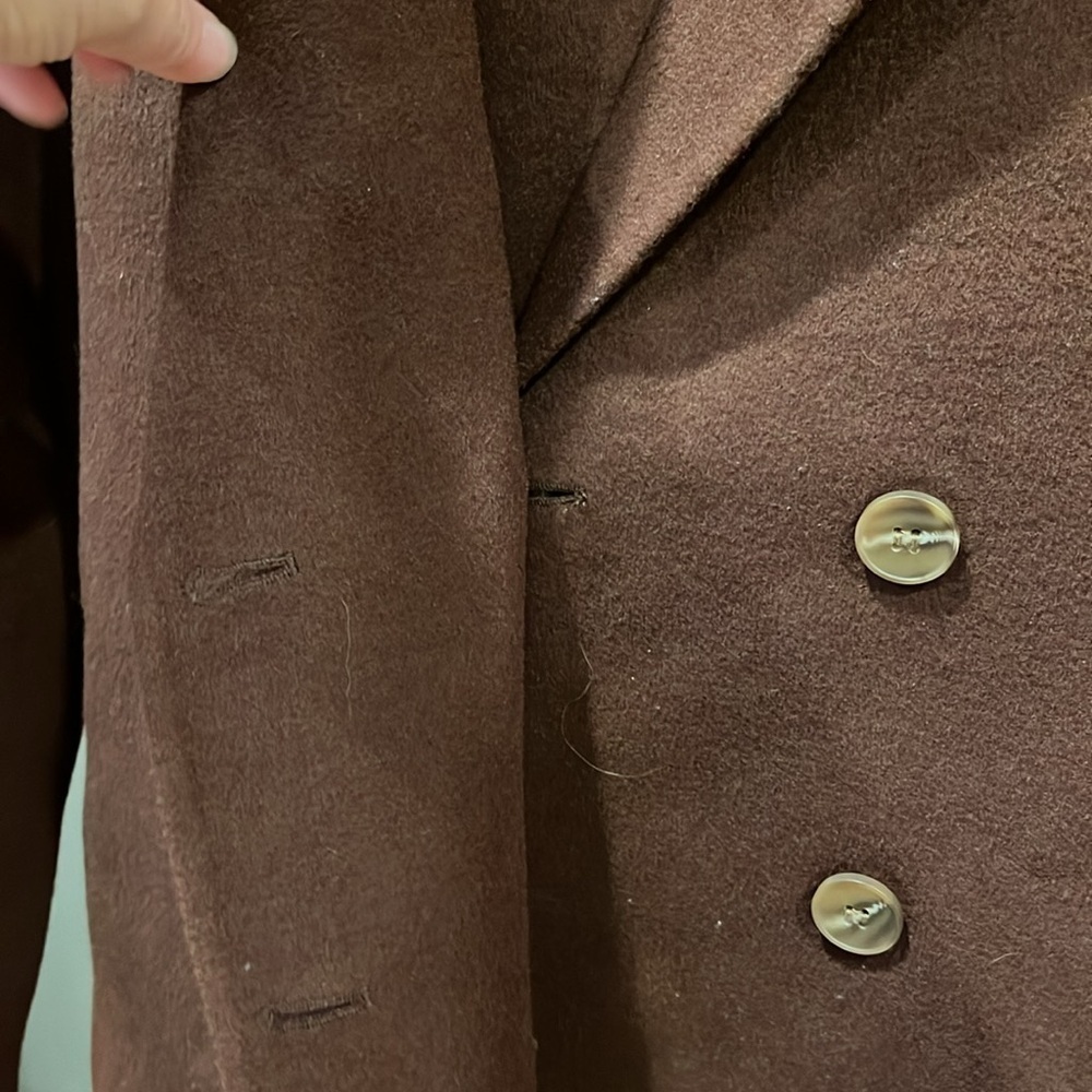 🇪🇸🐠Joie double breasted pea coat overcoat notched collar pockets brown wool - Picture 6 of 12